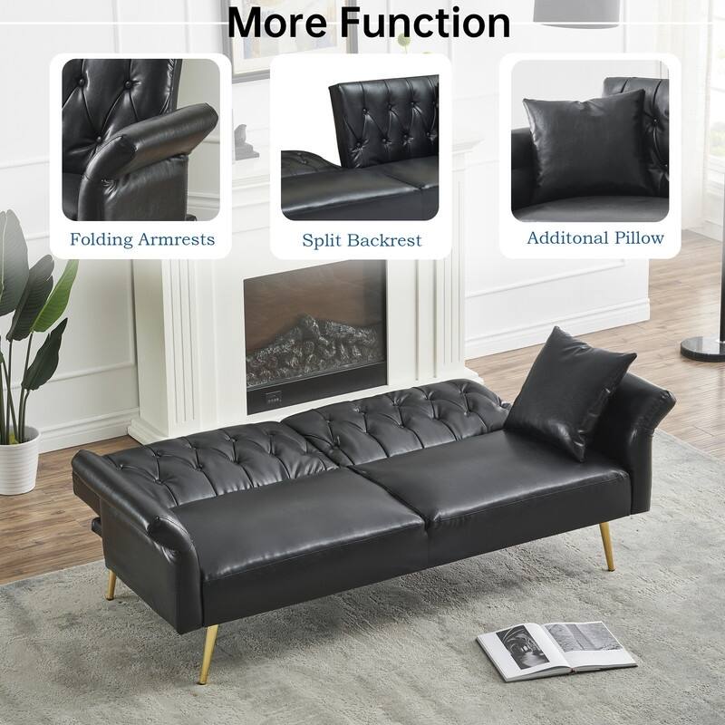 67.71-In Faux Leather Convertible Sofa,Living Room Couches with Adjustment Armres 