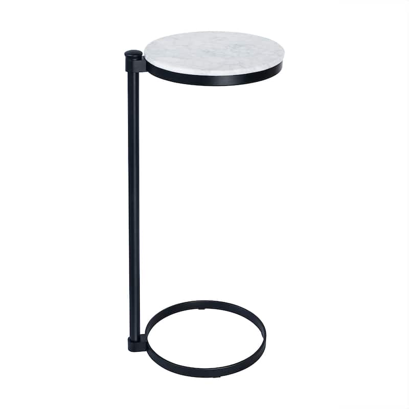 C Shaped Martini Drink Round Table with Black or Gold Metal Base, Carrara Marble or Tempered Glass top