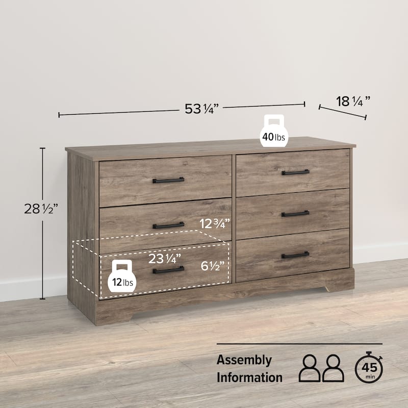 Prepac Rustic Ridge Farmhouse Chest, Wooden Bedroom Dresser with 6 Storage Drawers