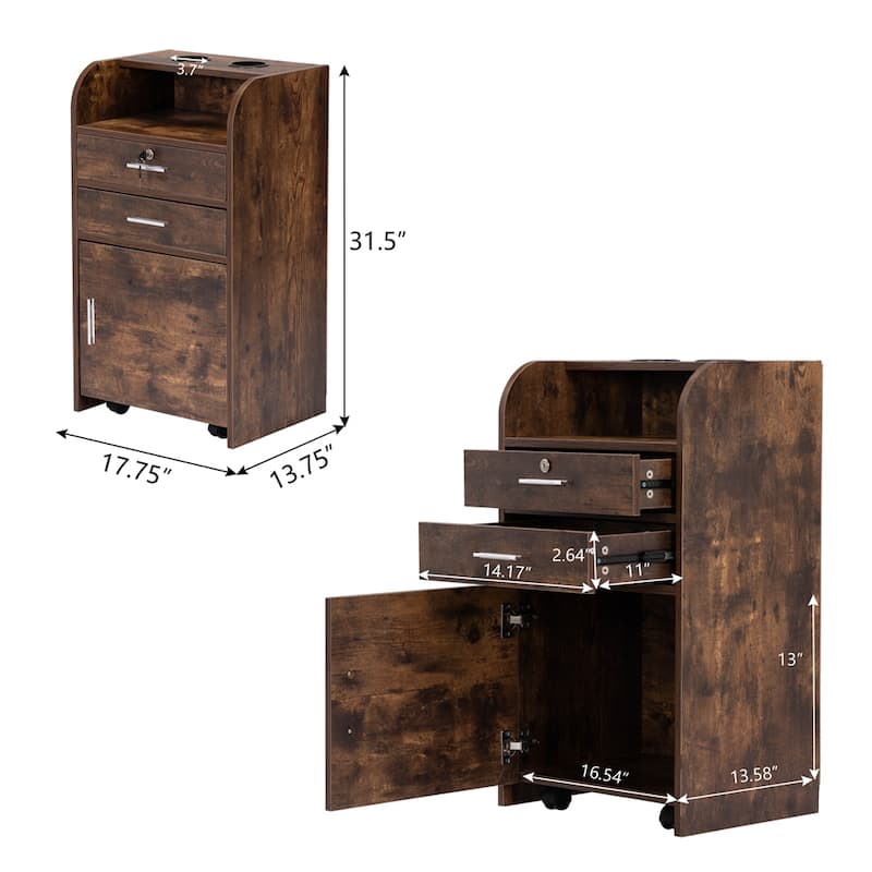 Salon Station,Hair Styling Station w/Drawer,Cabinet&Hair Dryer Holders