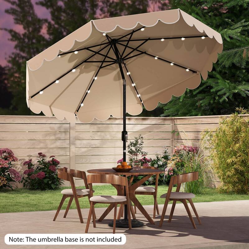 Costway 10 FT Solar Patio Umbrella with 24 LED Lights 8 Ribs & Tilt - Beige