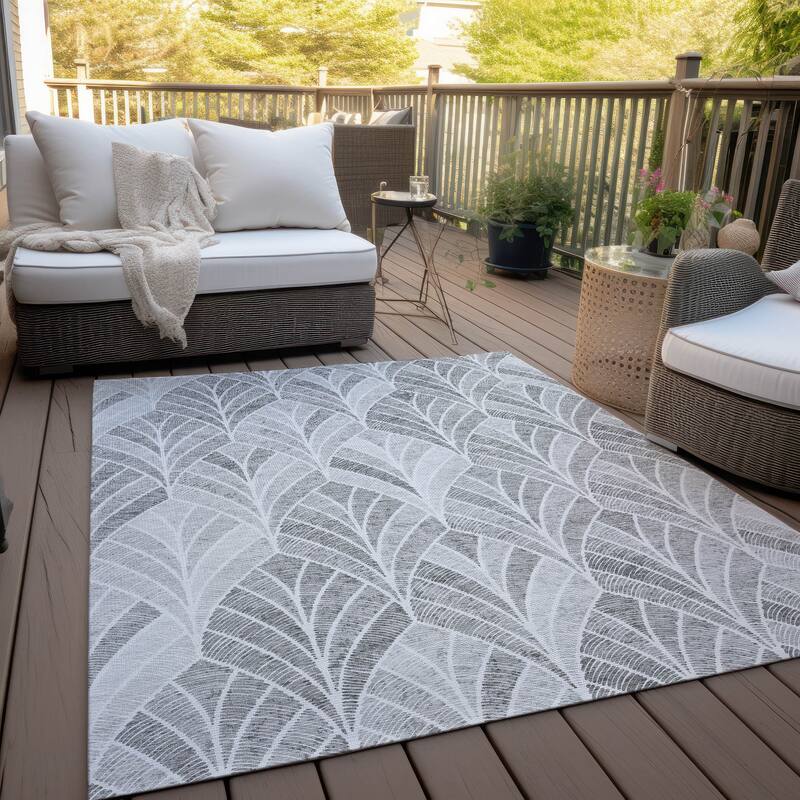 Machine Washable Indoor/ Outdoor Chantille Modern Mosaic Rug - Gray - 5' x 7'6"