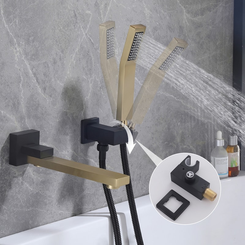Modland Wall-Mounted Bathtub Filler Set with Hand Shower, 1.8 GPM Solid Brass Faucet, 59" Hose, CEC Certified, 4 Finishes