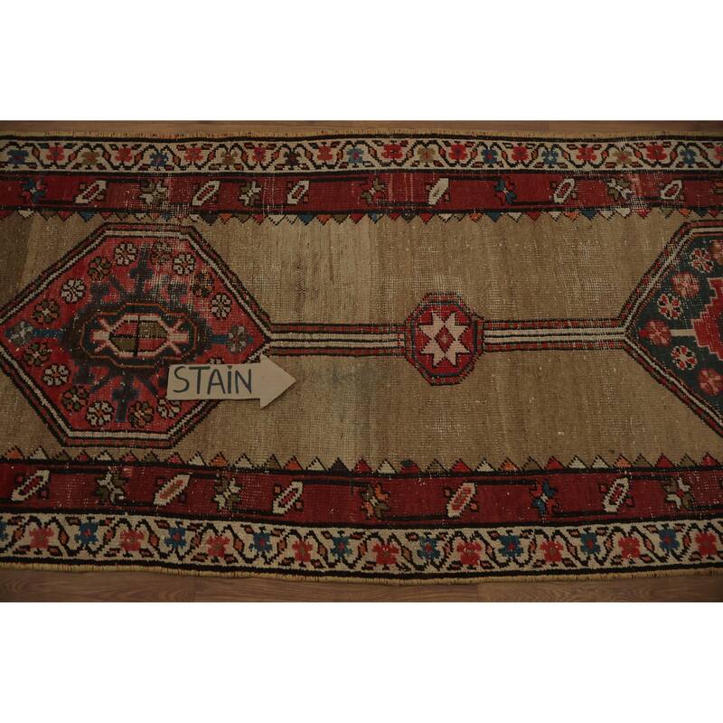 Hand Knotted Oriental 100% Wool Carpet Traditional Geometric Beige & Ivories Sarab Runner Rug - 12' 6'' X 2' 9''