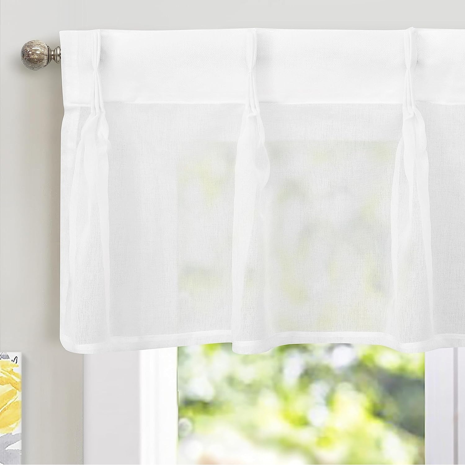 DriftAway Pinch Pleat Valance for Kitchen Window Faux Linen Textured
