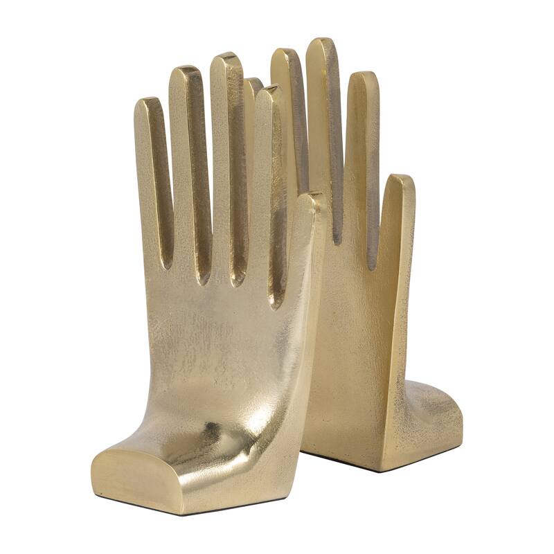 Decorative Metal Hand Bookends for Bookshelf Decor - 7", Gold - 7.0"