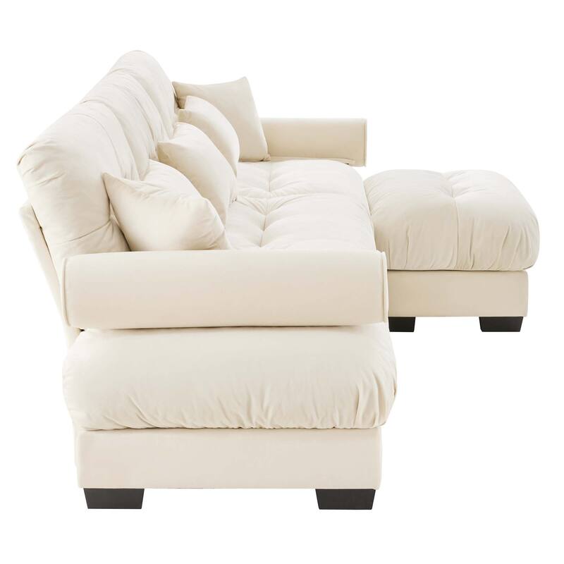 L-Shape 3 Deep Seat Modular Sofa Couch with 1 Movable Ottomans