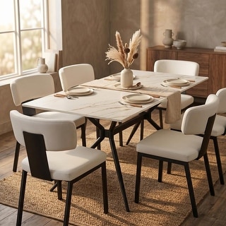 Elega Modern Sintered Stone Dining Table Modern Trestle Base Powder-Coated Steel Frame Kitchen Table - 47"-71"