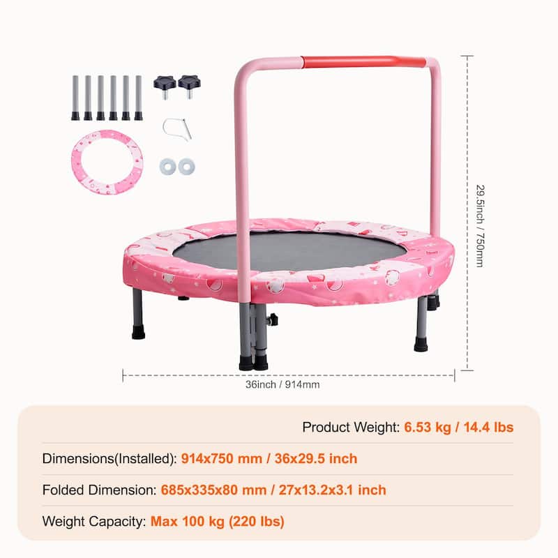 Foldable 36 Inch Toddler Trampoline for Indoor Outdoor Active Play