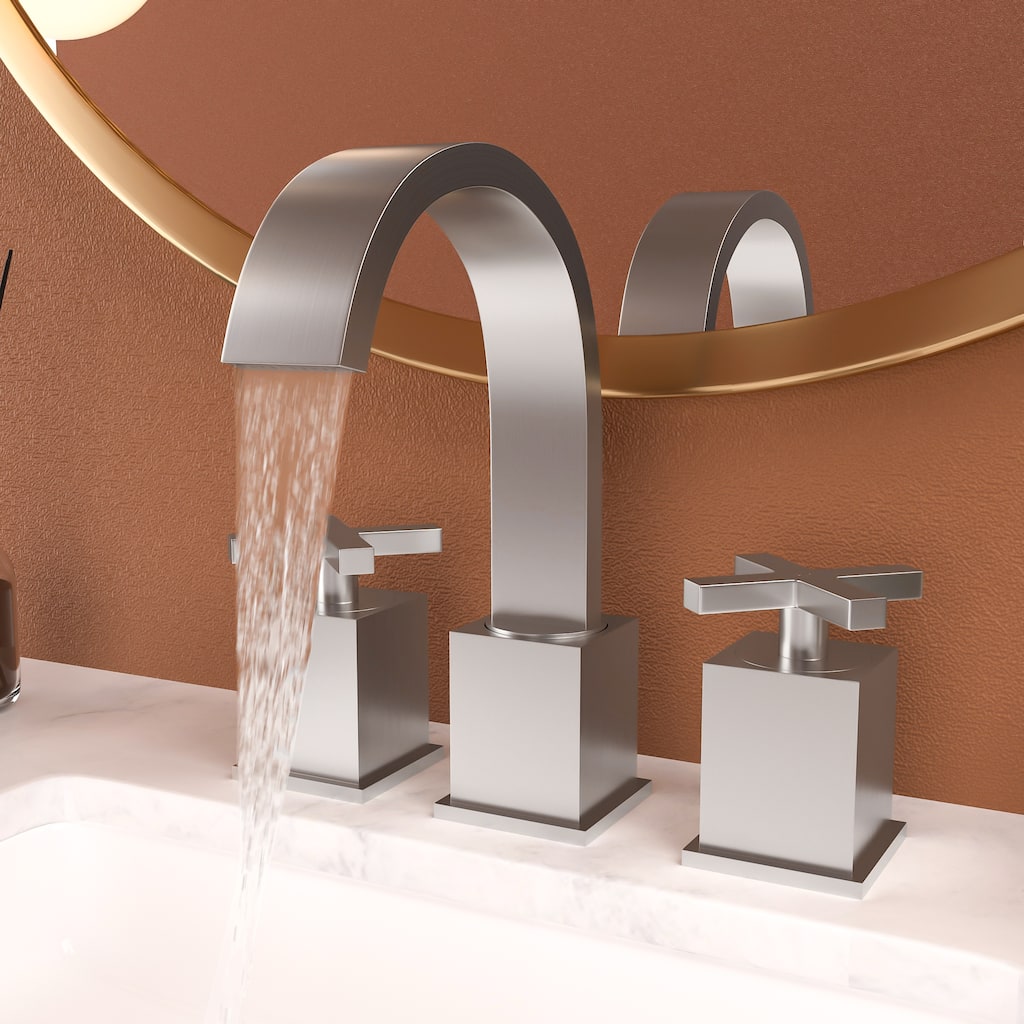 Modern 2 Handle Bathroom Sink Faucet with Pop Up Drain and 2 Water Supply Lines, Anti Corrosion, Scratch Resistant, 3 Hole