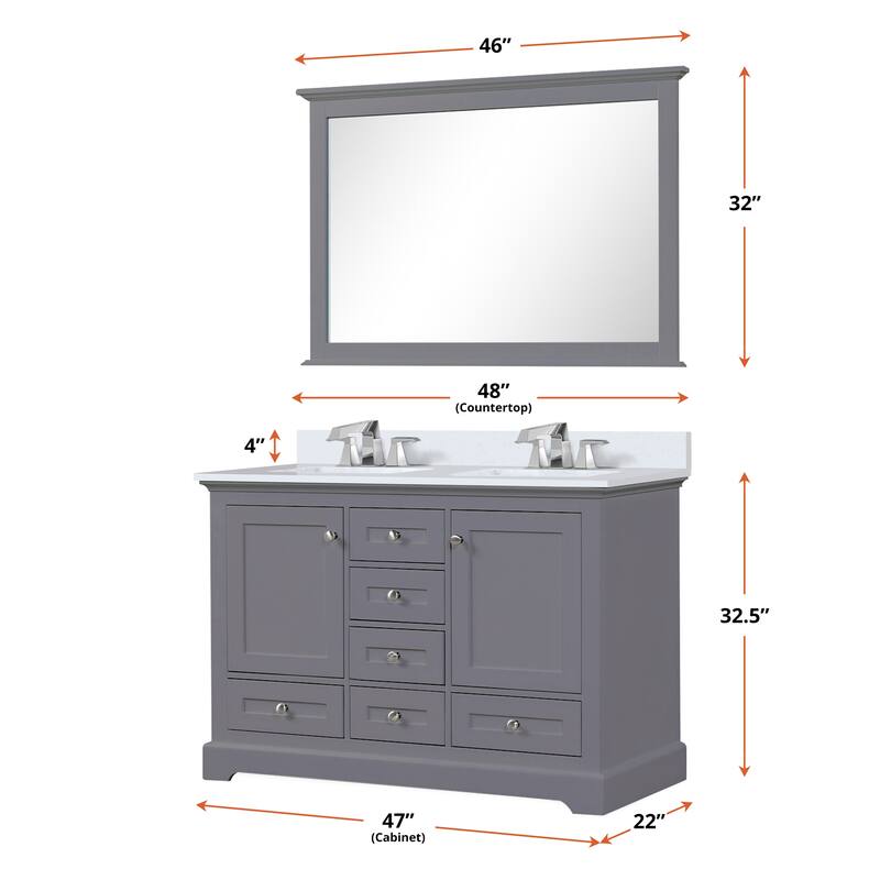 Dukes 48 in. W x 22 in. D White Double Bath Vanity, Cultured Marble Top, Faucet Set, 46 in. Mirror
