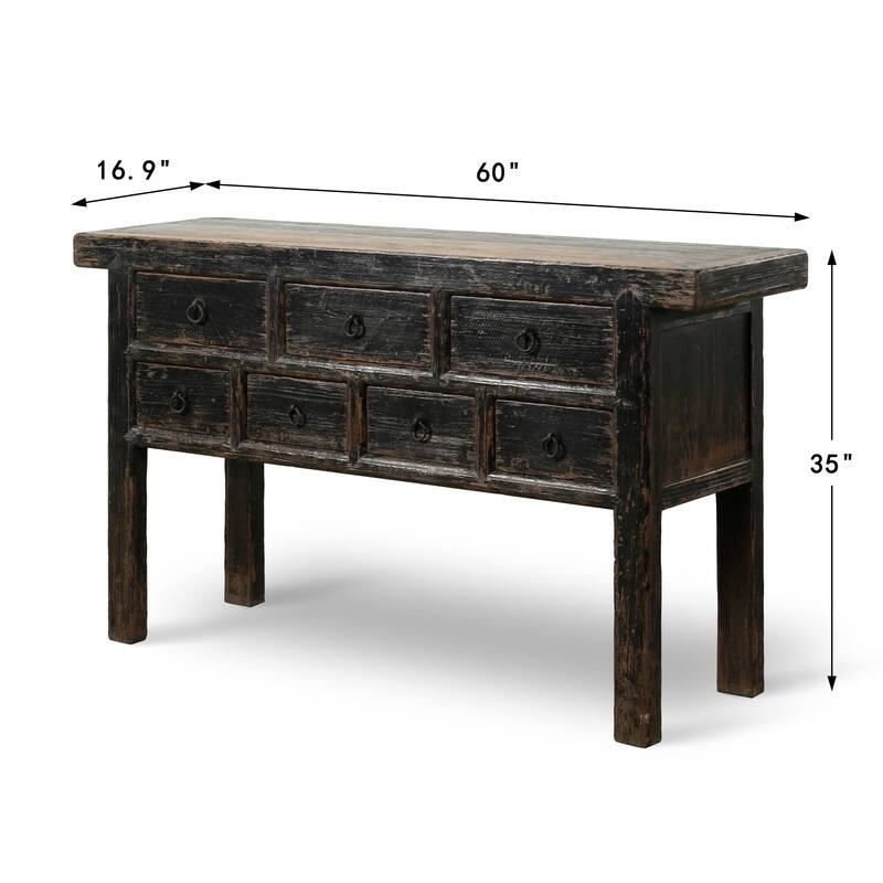 Capri 7 Drawers Sideboard Distressed Black 60x17x35H