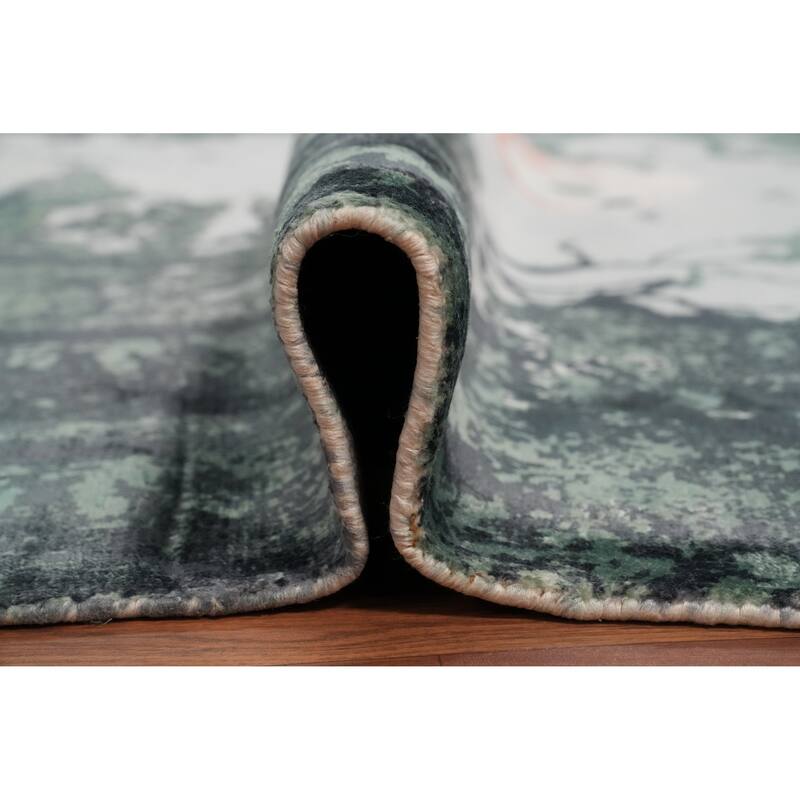 Hand Knotted Oriental Viscose Silk Carpet Modern Pictorial Green Abstract Area Rug - 7' 10'' X 5' 9''