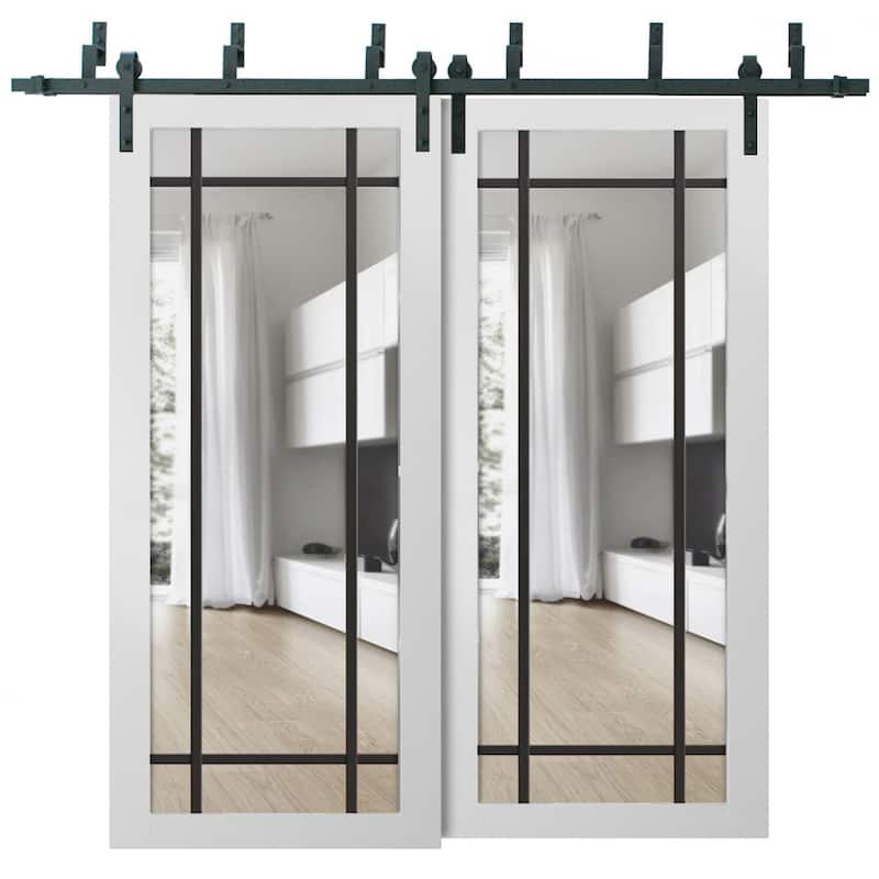 Barn Bypass Doors 36 x 80 Lucia 2266 White Silk Clear Glass Sturdy 6.6ft - White - 36" x 84" ( 2* 18x84)