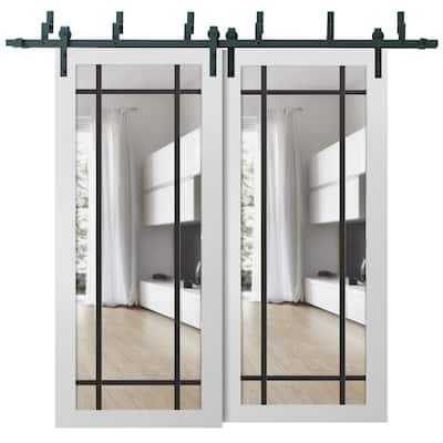 Barn Bypass Doors 36 x 80 Lucia 2266 White Silk Clear Glass Sturdy 6.6ft