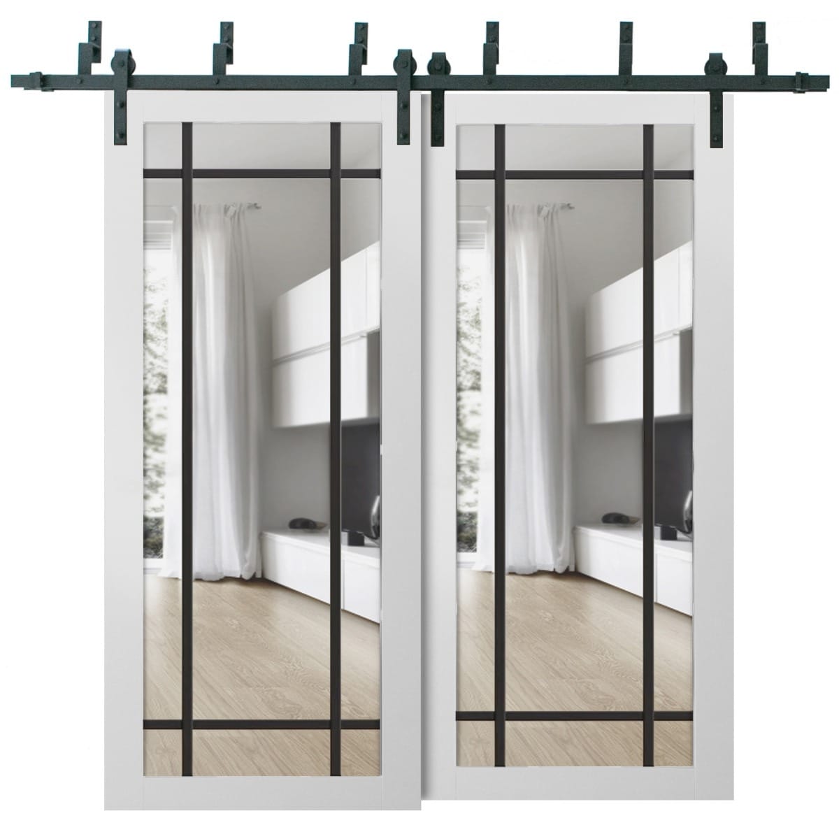 SartoDoors Lucia 2266 | Closet Door Bypass Barn Door | Solid Wood w/ Glass | Hardware Set | 36x80, White Silk Bedroom Door