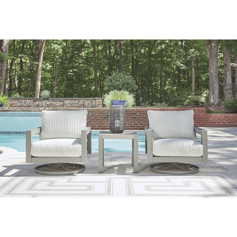 Signature Design by Ashley Moonlight View Gray/White Outdoor Swivel Chair with Cushion - 34"W x 38"D x 37"H