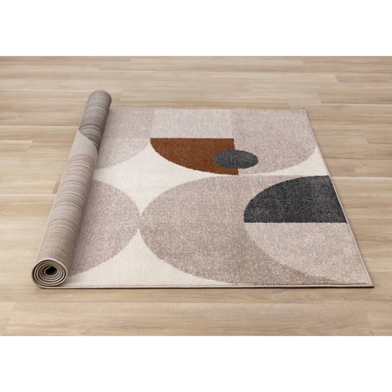 Marley Collection - Abstract Geometric Taupe Oxblood Area Rug