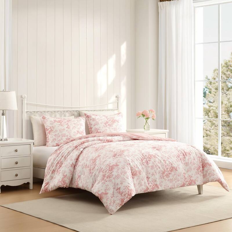 Laura Ashley Toile Delight Cotton Reversible Pink Comforter Set