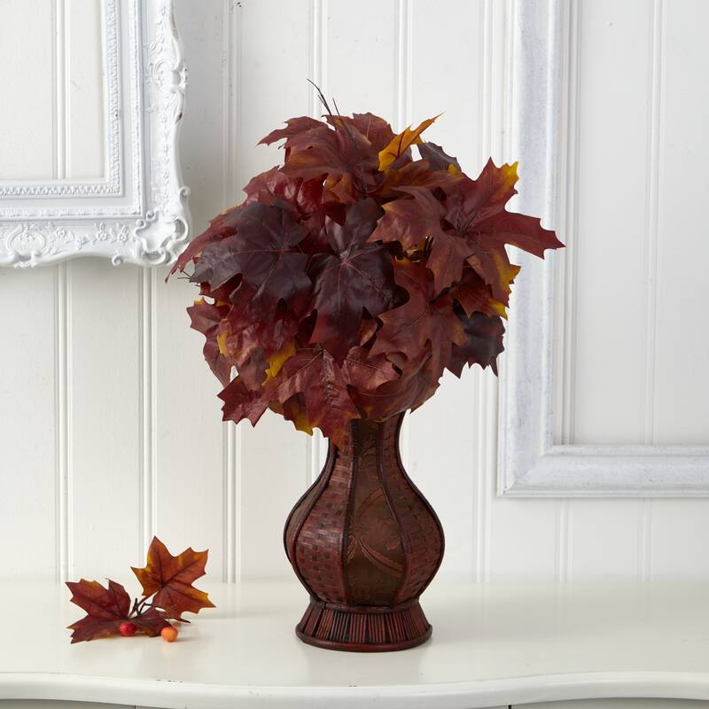 24" Autumn Maple Leaf Artificial Plant in Decorative Planter