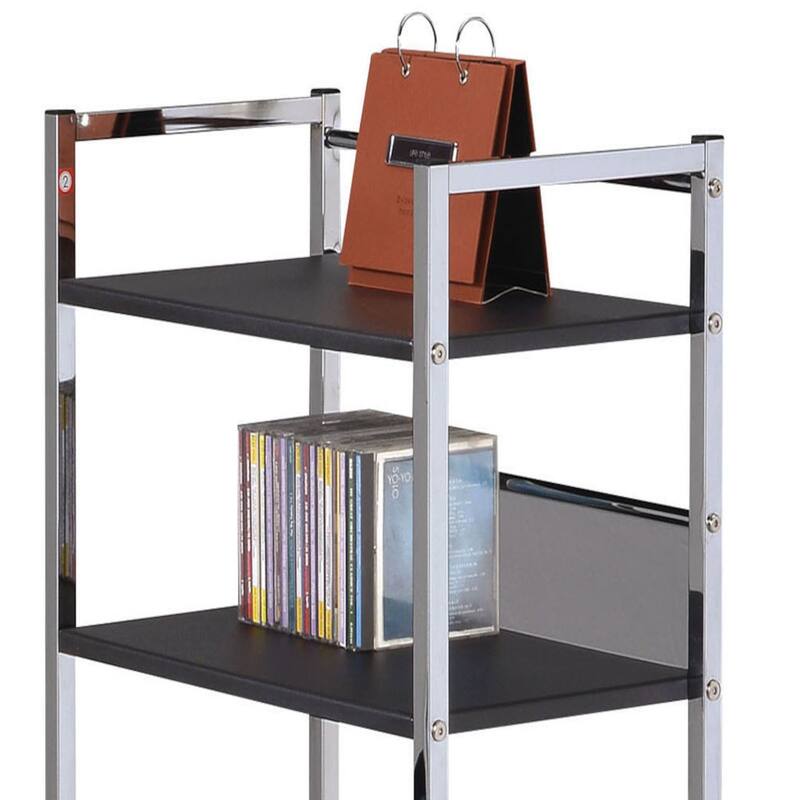 Industrial Style Writing Desk with Chromed Metal Frame and Wood Veneer Shelves