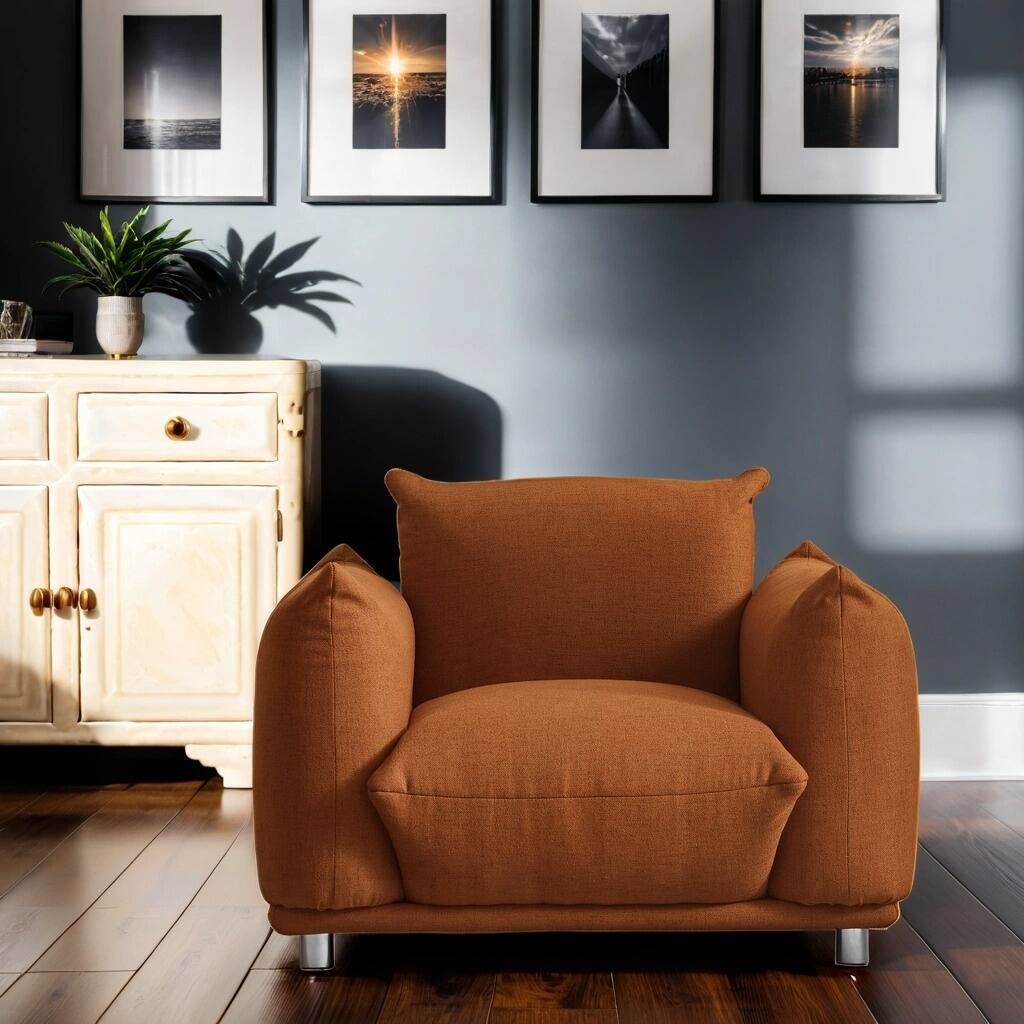 Cozy Sherpa Accent Chair Read Chair Single Sofa Chair, Rust Red
