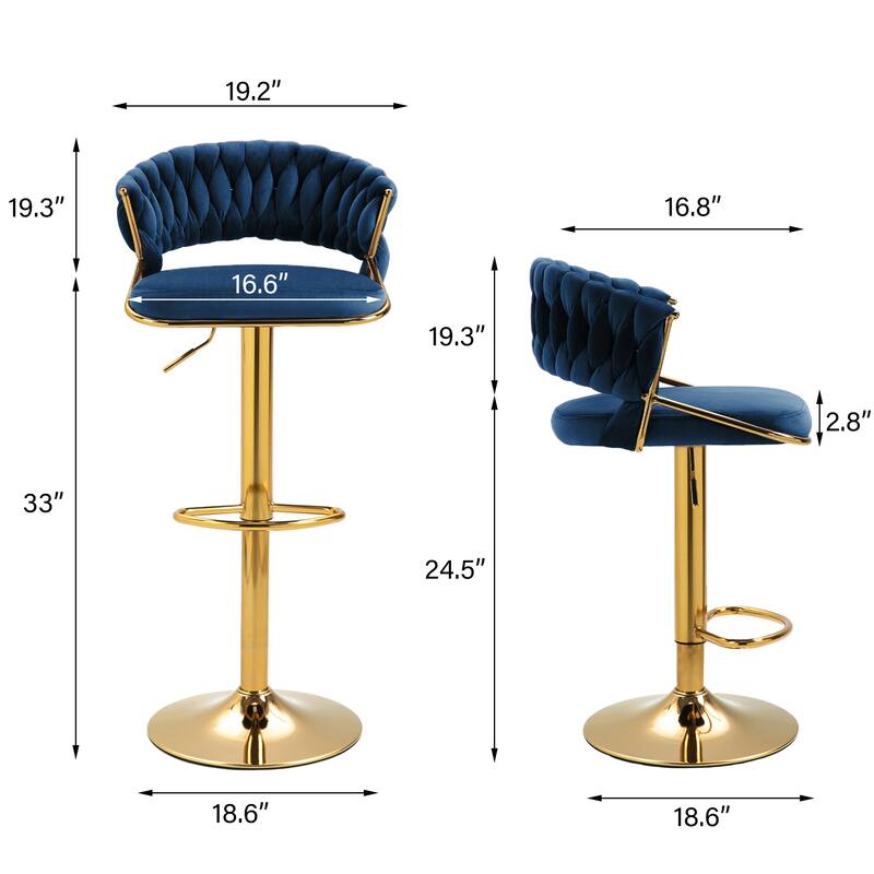 2/4 Set Velvet Adjustable Counter Stools Swivel Bar Stools With Backs - 24"-33"