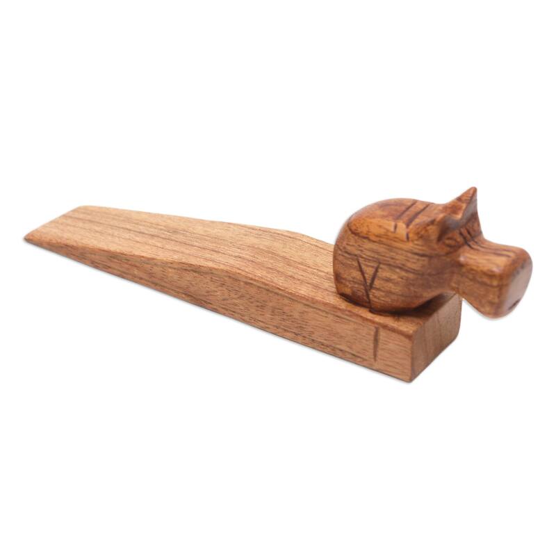 Novica Handmade Protective Hippo Wood Door Stop
