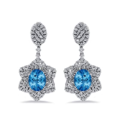 Auriya 6 3/8ct Fancy Oval-cut Topaz Halo Diamond Drop Earrings 1 1/4ctw 18k Gold