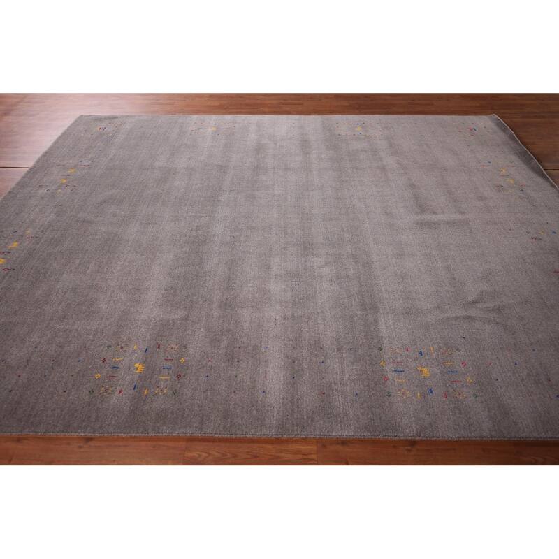 Tribal Gabbeh Area Rug Handmade Grey Wool Carpet - 8'2"x 9'11"