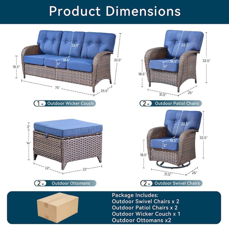 7 Pieces Pocassy Sofa Chairs Ottoman with Swivel Chairs