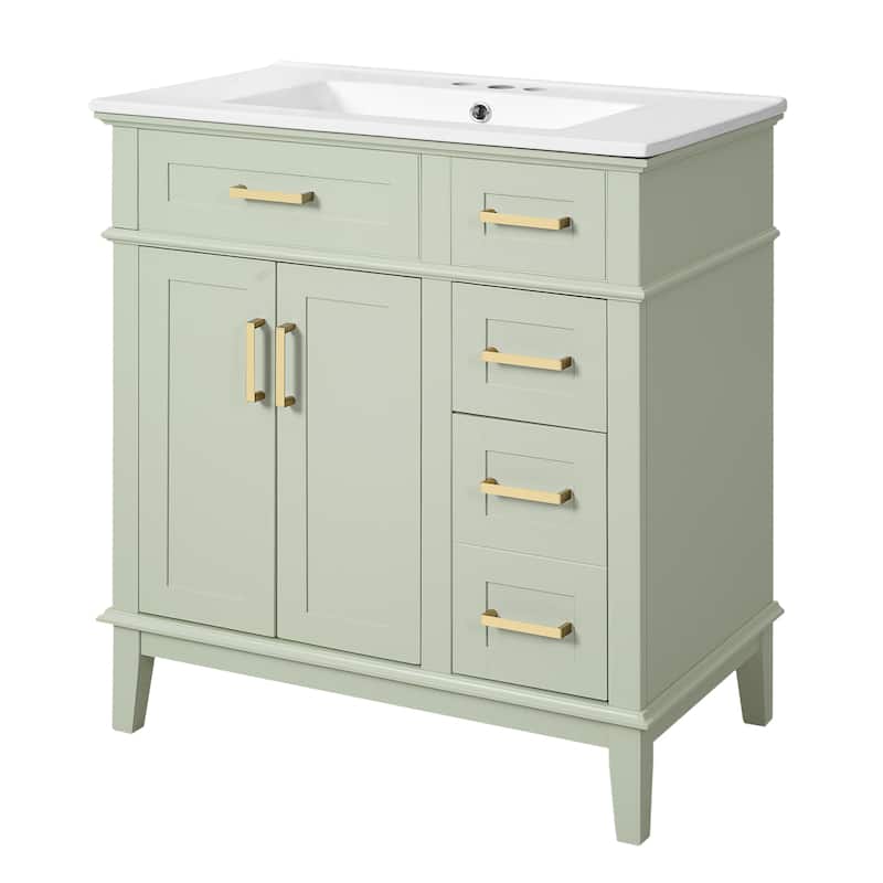 30" Bathroom Vanity with Ceramic Sink, Modern Storage Cabinet with Soft-Close Doors, Deep Drawer & Standard Drawe