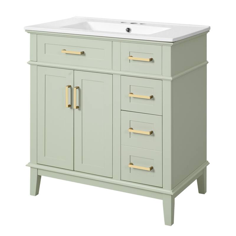 Bathroom Vanity with Ceramic Sink, Single Basin Vanity Set with 3 Drawers, Storage Cabinet with Soft-Close Doors