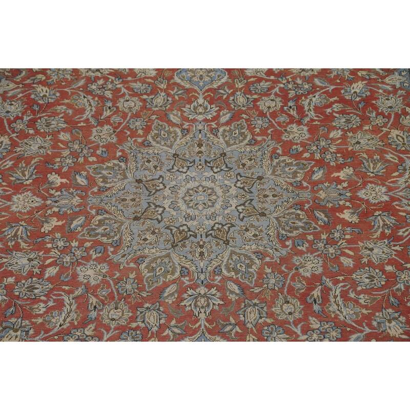 Hand Knotted Oriental 100% Wool Carpet Traditional Floral Red Kashan Area Rug - 12' 5'' X 9' 5''