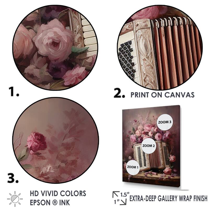 Designart "Music Accordion Amore Romantic Rose III" Music Wall Art