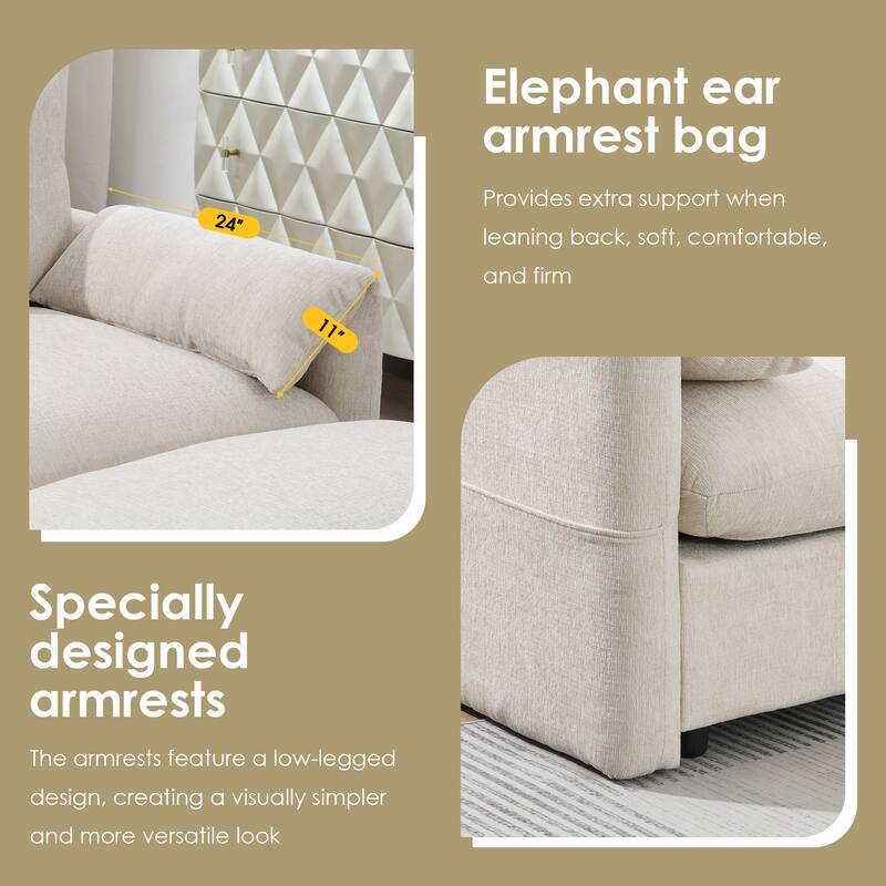 L Shaped Chenille Sectional Sofa with Storage Ottoman, Pockets, USB