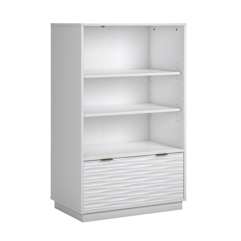 Engineered Wood Coastal Bookcase With Lower Drawer, White - 30.04"W x 18.5"D x 48.35"H