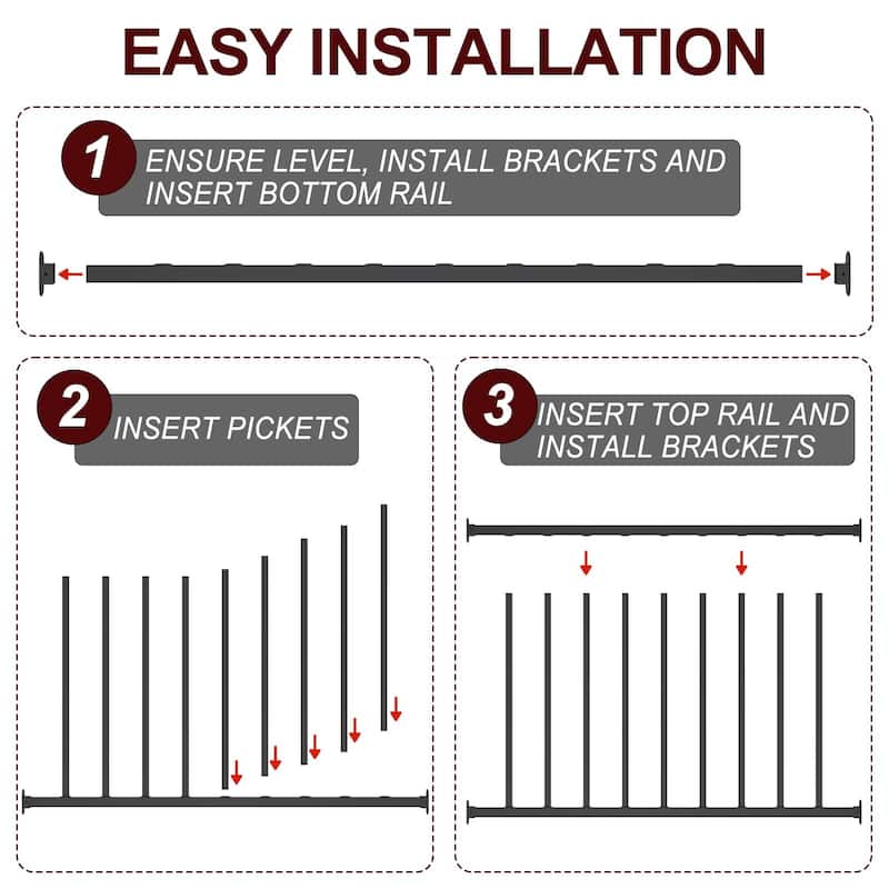28 in. H x 4 ft W Black Metal Stair Railing Kit with Balusters for Residential and Commercial Use