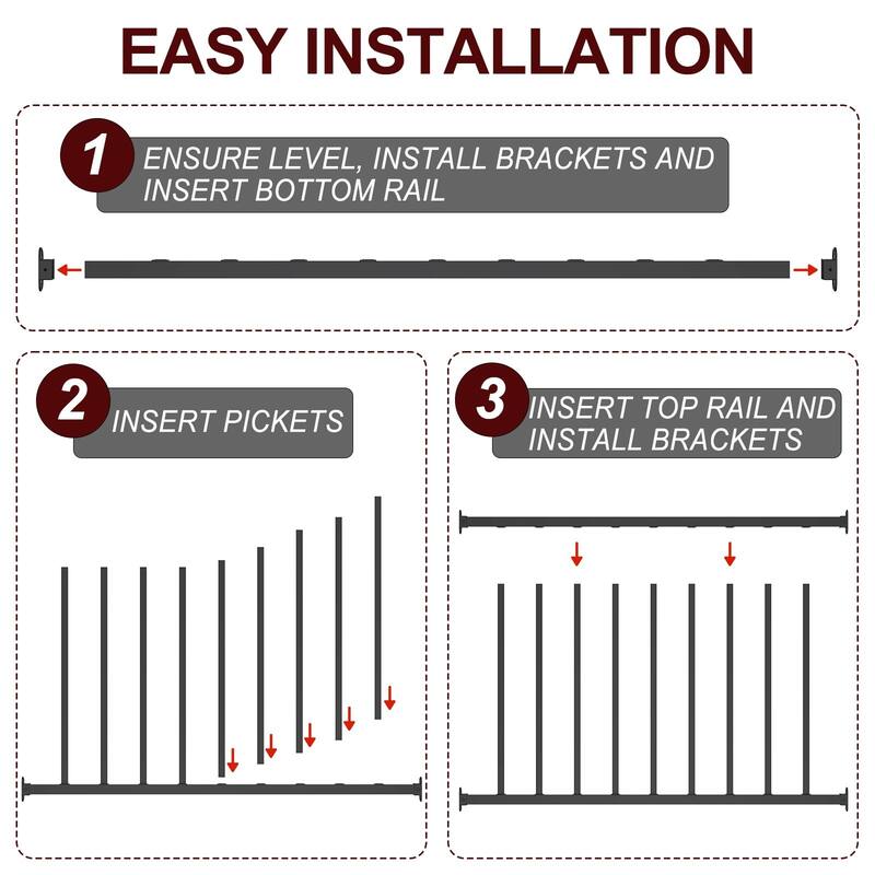 32.5 in. H x 6 ft W Black Metal Stair Railing Kit with Balusters for Residential and Commercial Use
