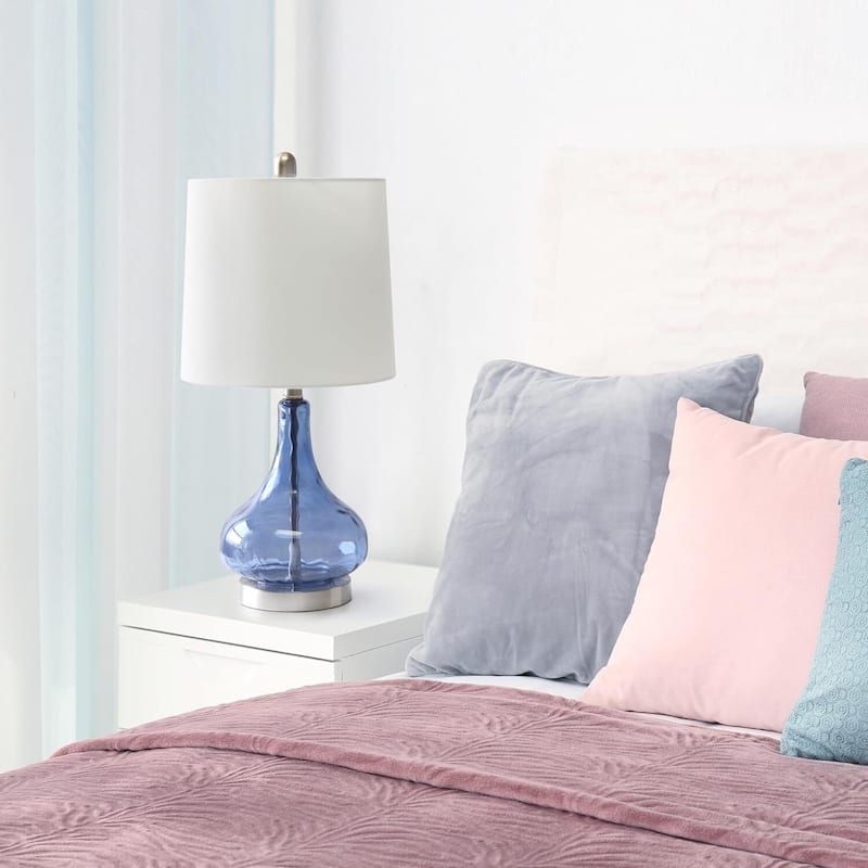 23.25 in. Dark Blue Finish Table Lamp with White Shade, Desk Lamp for Writing and Computer Desks