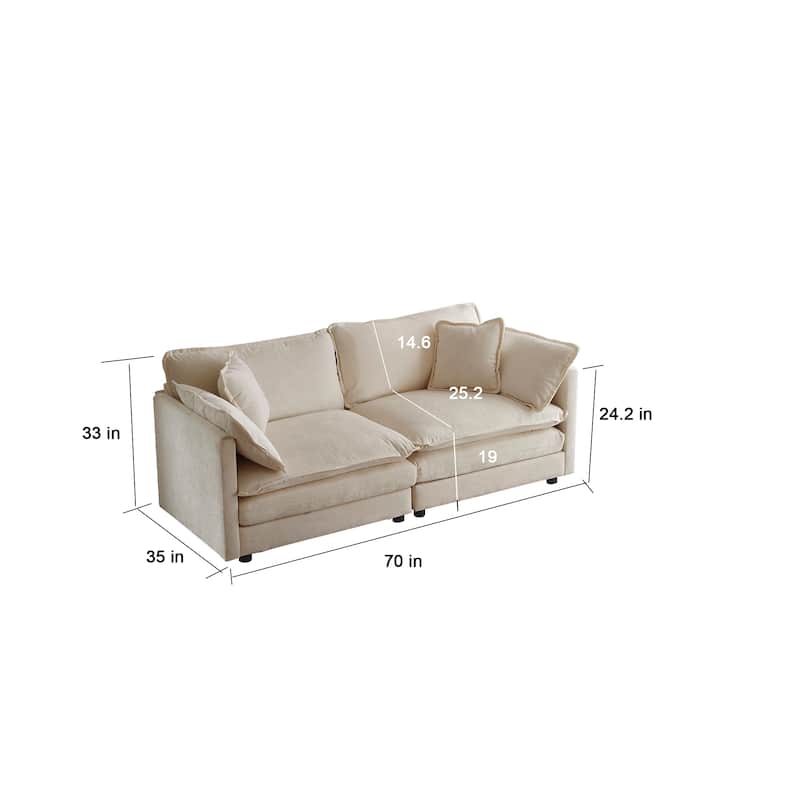 L-Shaped Sectional Sofa Chenille Upholstered Two-Seater Sofa with Ottoman, Deep Loveseat for Living Room