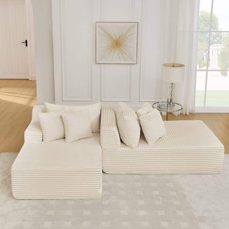 Compressed Two-seater Lazy Velvet Fabric Sofa Lounge Chair - Beige