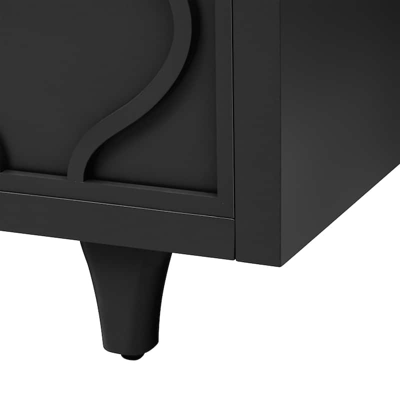 Buffet Cabinet with Storage, Wooden Cabinet with Embossed Curved Doors, Four-Door Storage Cabinet with Adjustable Shelves