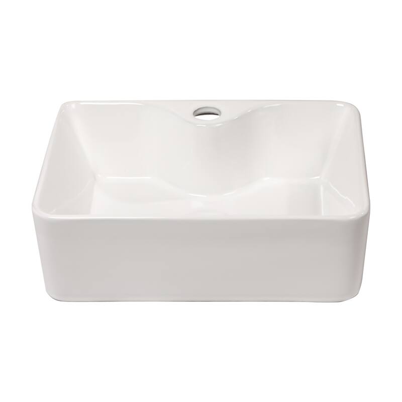 Lordear 16"x12" Rectangular White Ceramic Bathroom Vessel Sink Basin With Faucet Hole