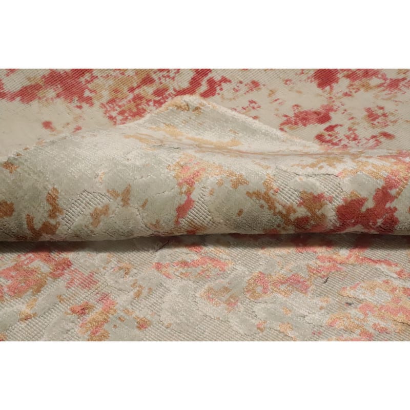 Hand Knotted Oriental Viscose Silk Carpet Modern Abstract Coral Abstract Area Rug - 6' 3'' X 4' 1''