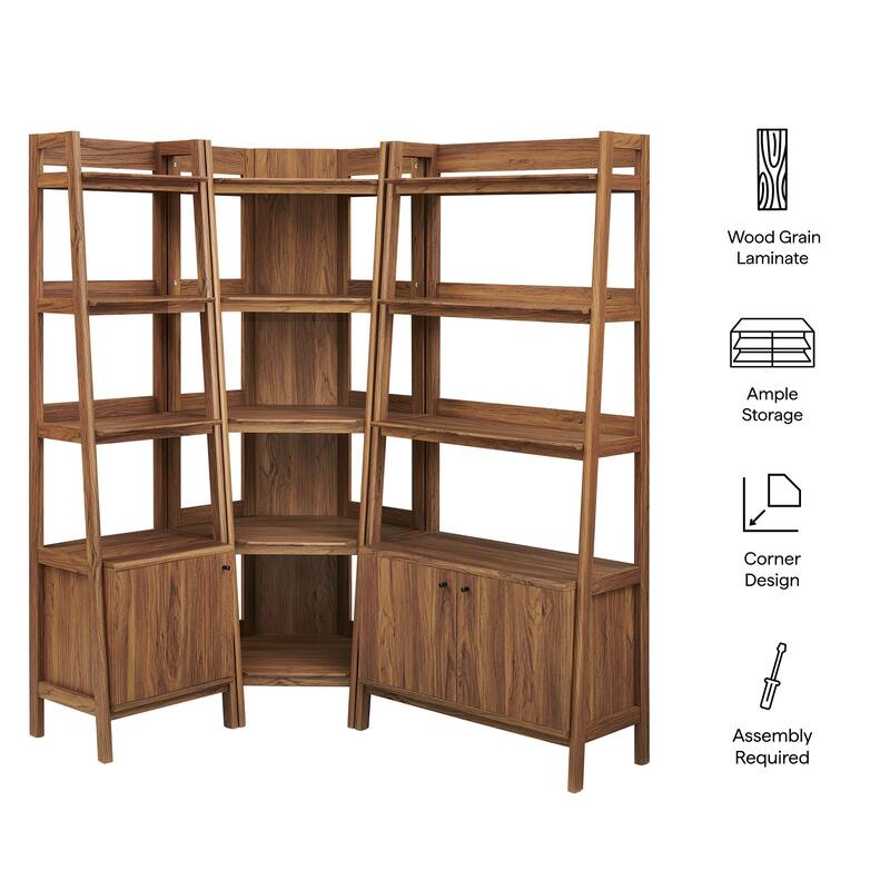 Bixby 3 Piece Corner Bookshelf Set With Wide and Narrow Bookshelves