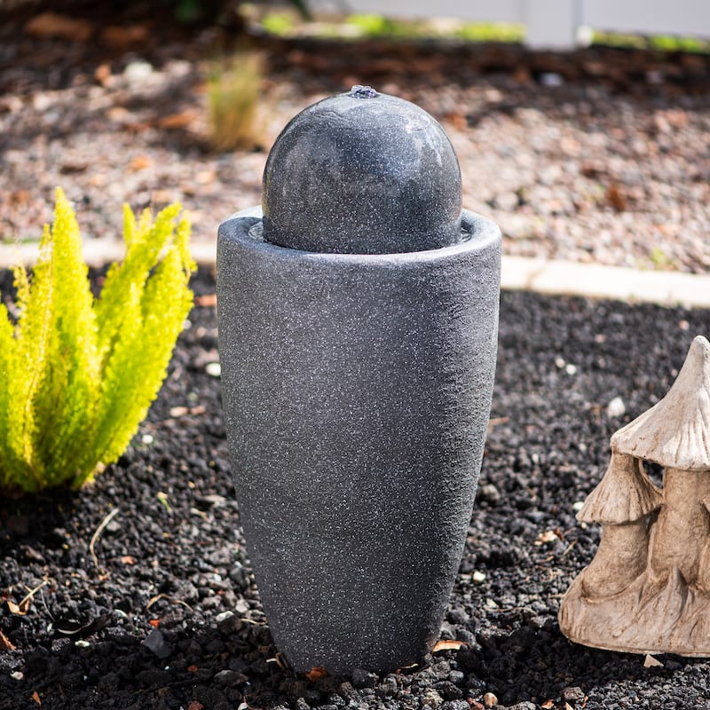 XBrand 25.98"H Modern Round Stone Textured Sphere Water Fountain w/LED Lights, For Indoor/Outdoor, Ball Water Fountain
