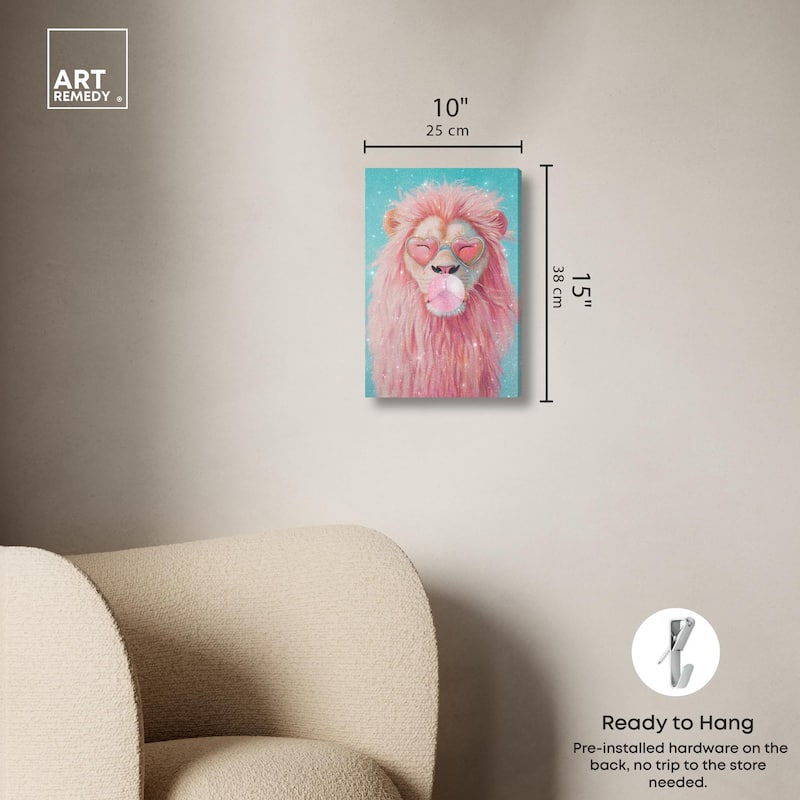 Pastel Lion Bubblegum Canvas by Art Remedy, Gallery Wrapped