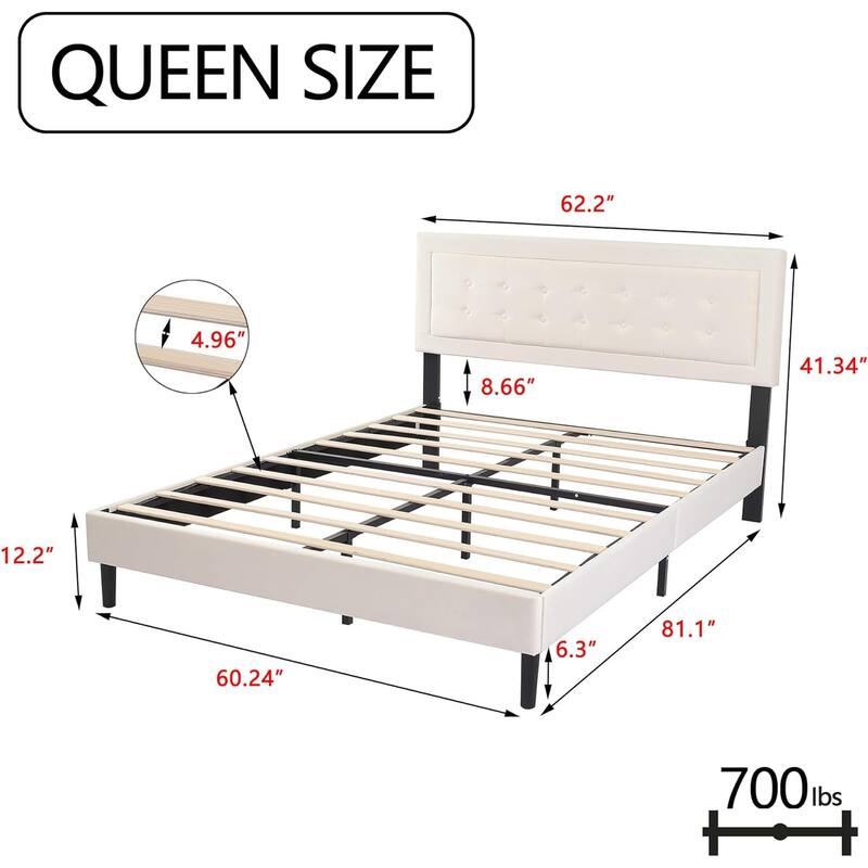 alazyhome Upholstered Platform Bed Frame with Button Tufting Headboard