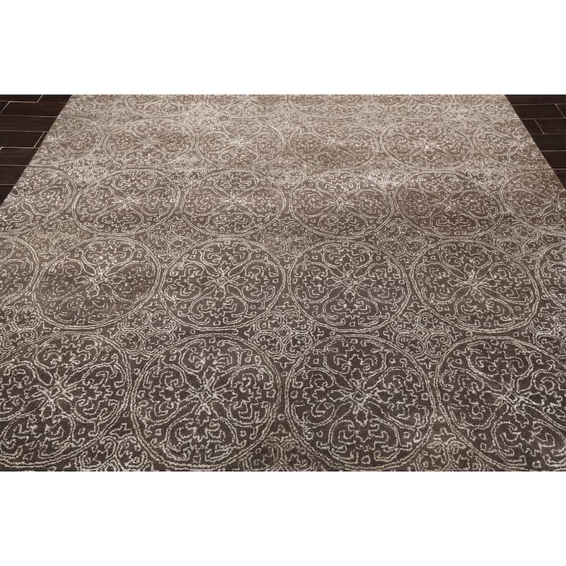 8x10 Hand Tufted Hand Made Wool & Art Silk Patterned Designer Transitional Oriental Area Rug Brown,Beige Color - 8' x 11'